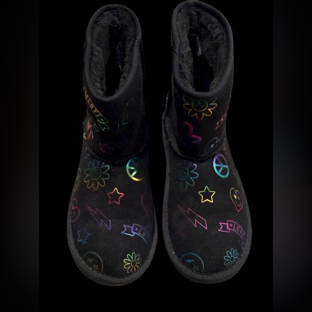 Colorful Patterned Black Boots